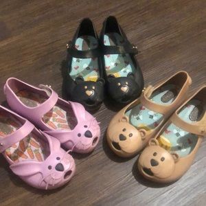 Mini Melissa Brown Black Bears Lavender Bunny Rabbit Sandals Bundle Lot Size 9